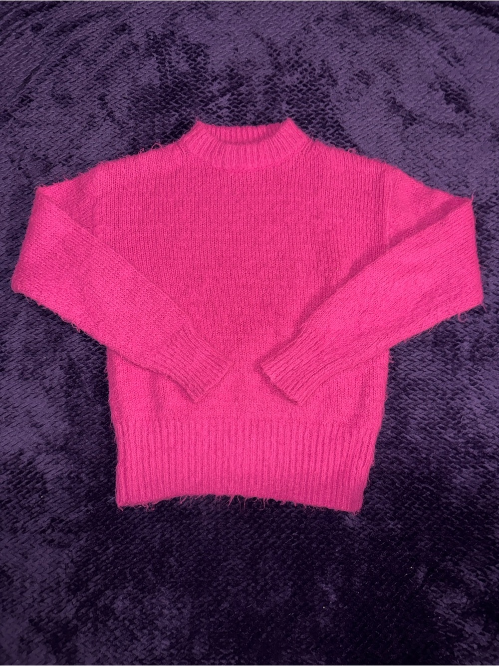 Women's Hot Pink Fuzzy Crewneck Sweater